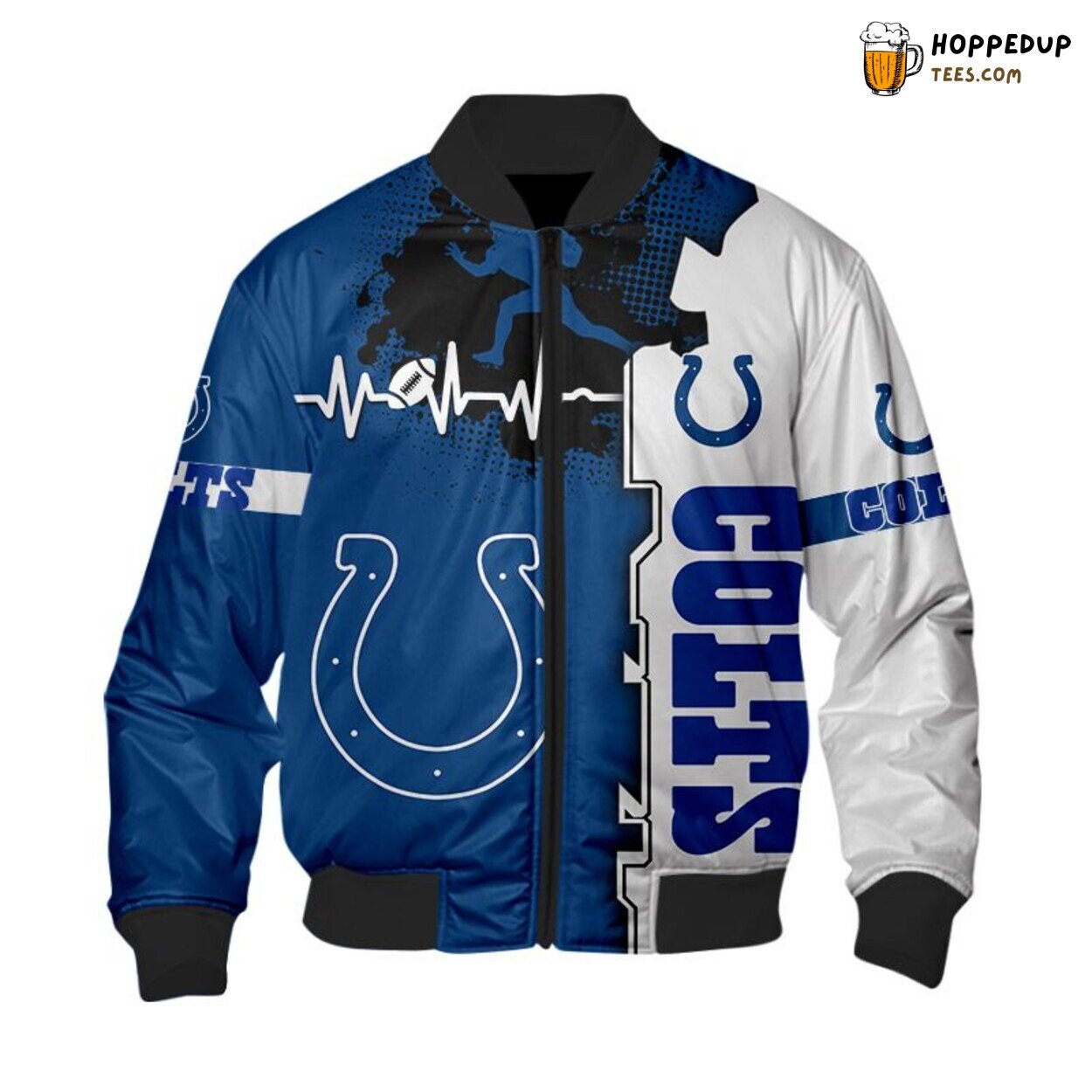 Indianapolis Colts Bomber Jacket Showcasing ECG Heartbeat Graphic Design