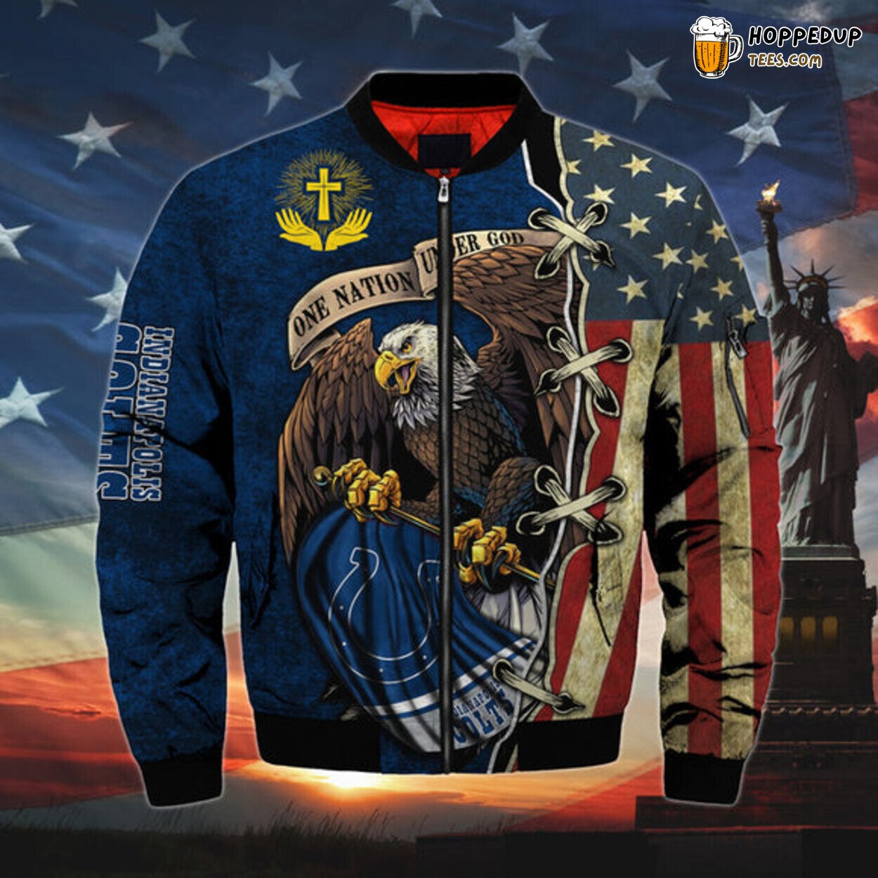 Indianapolis Colts Men Bomber Jacket One Nation Under God Classic Look Series