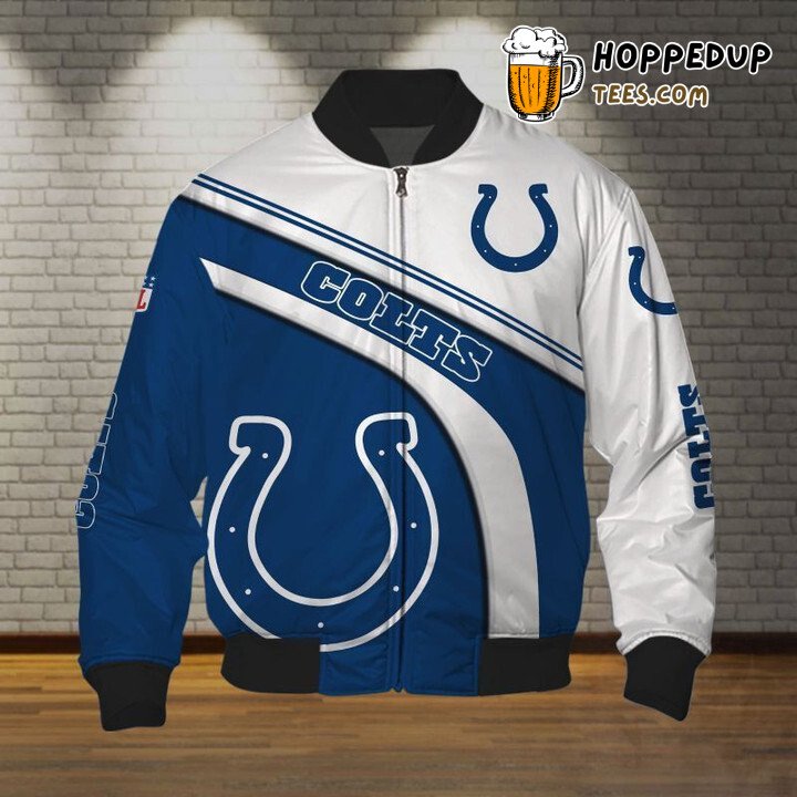 Indianapolis Colts NFL Crisp Blue White Athletic Bomber Jacket