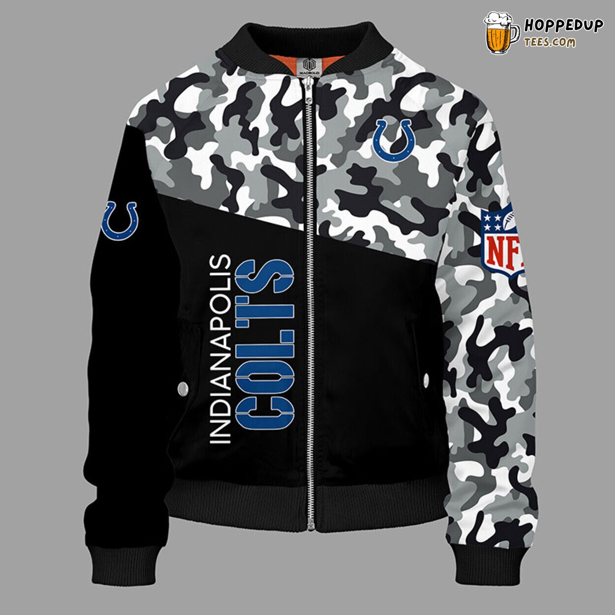 Indianapolis Colts NFL Distinct Camouflage Blue Bomber Jacket