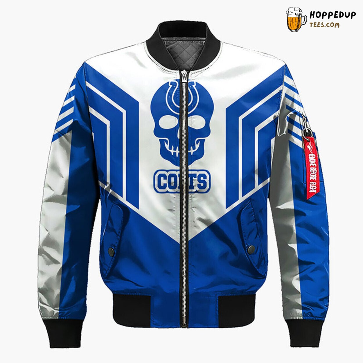 Indianapolis Colts NFL Skull Bomber Jacket Blue Silver Theme