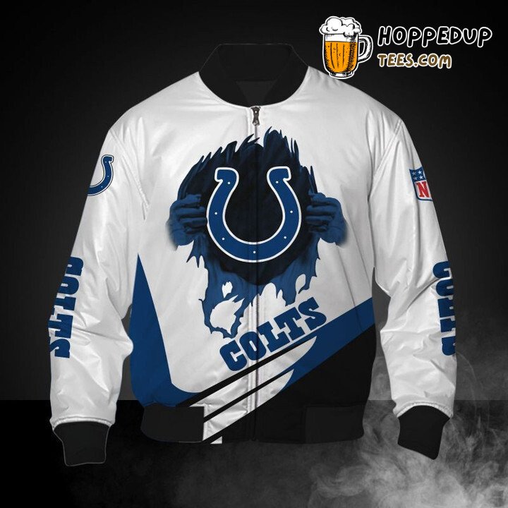 Indianapolis Colts NFL White Blue Contrast Bomber Jacket Trim