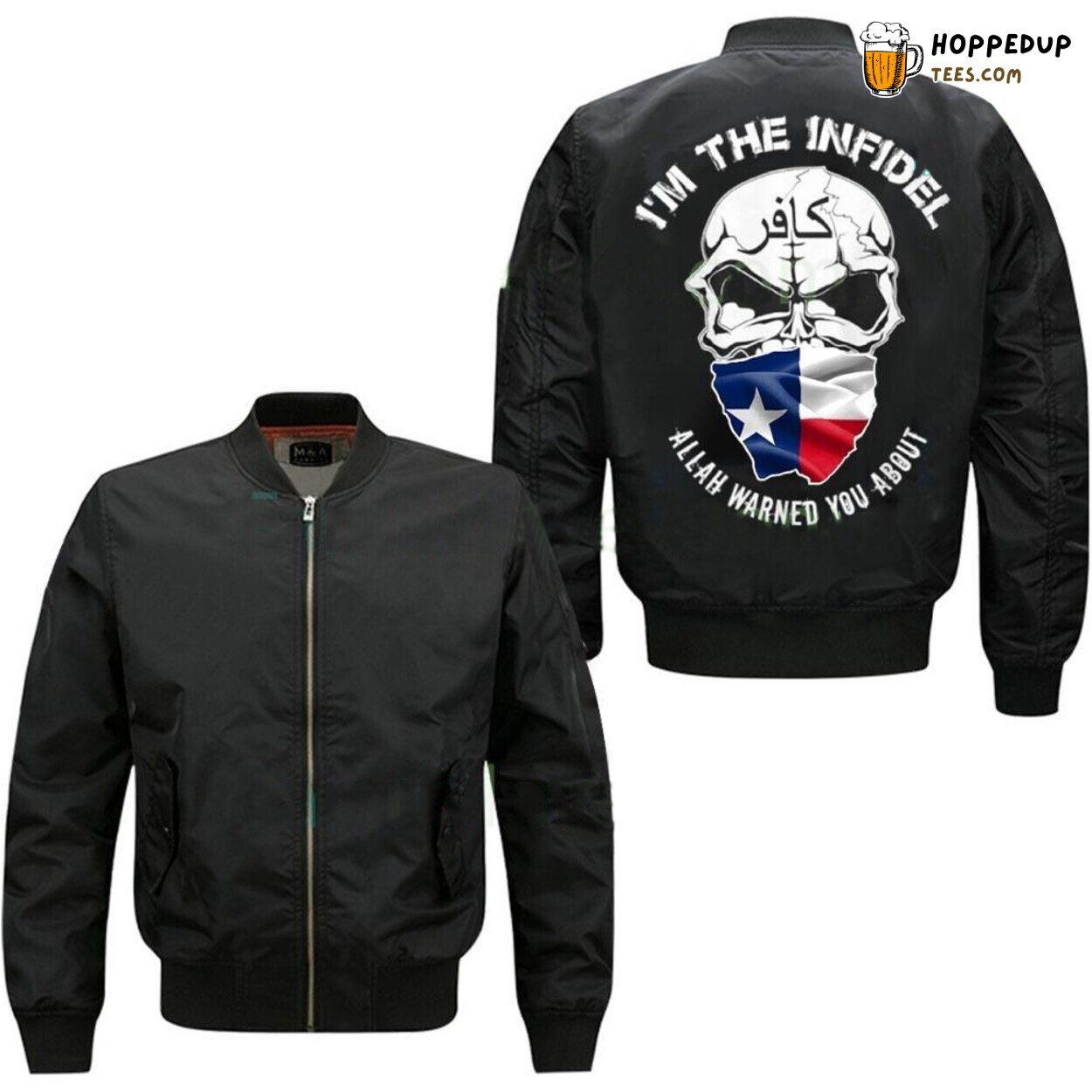 Infidel Warning Spring Autumn Flight Veteran Overprint Design Bomber Jacket