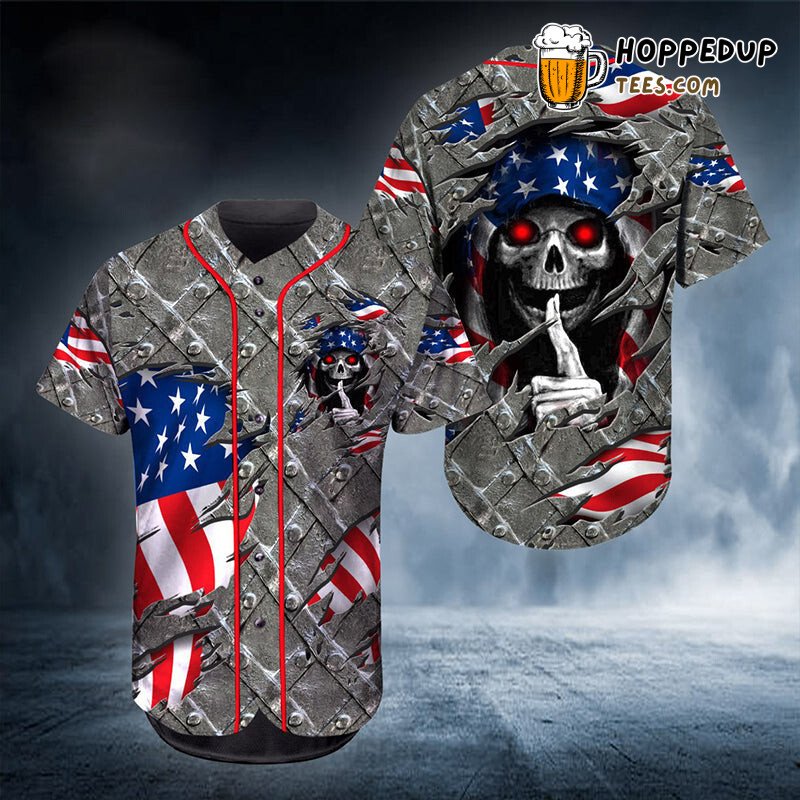 Inside Flag US Skull Baseball Tee Jersey Shirts 3D