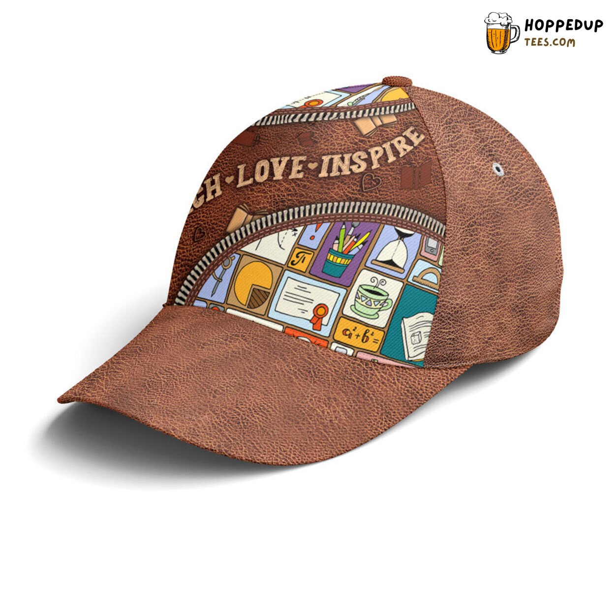 Inspire Teach Love Leather Art Style Educator Statement Baseball Cap