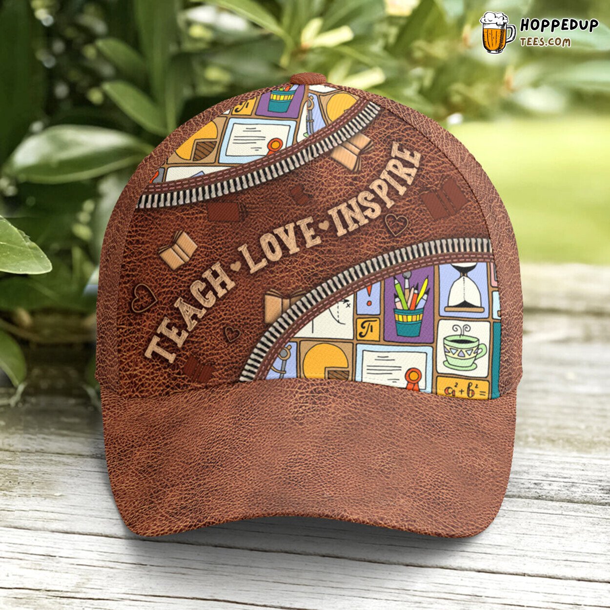 Inspire Teach Love Leather Art Style Educator Statement Baseball Cap