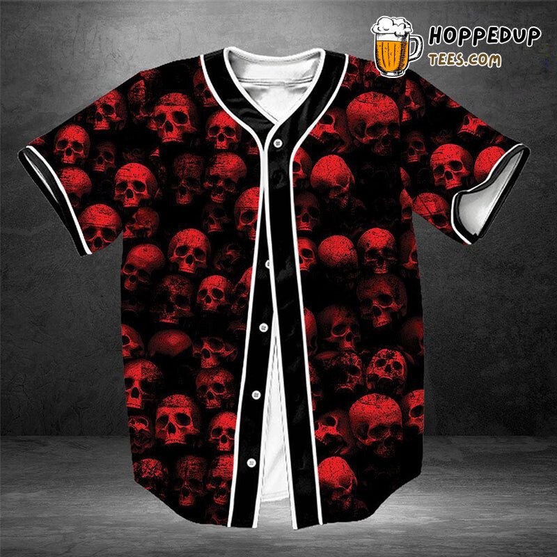 Intense Red Skull Pattern 3D Print Baseball Jersey Menacing Art