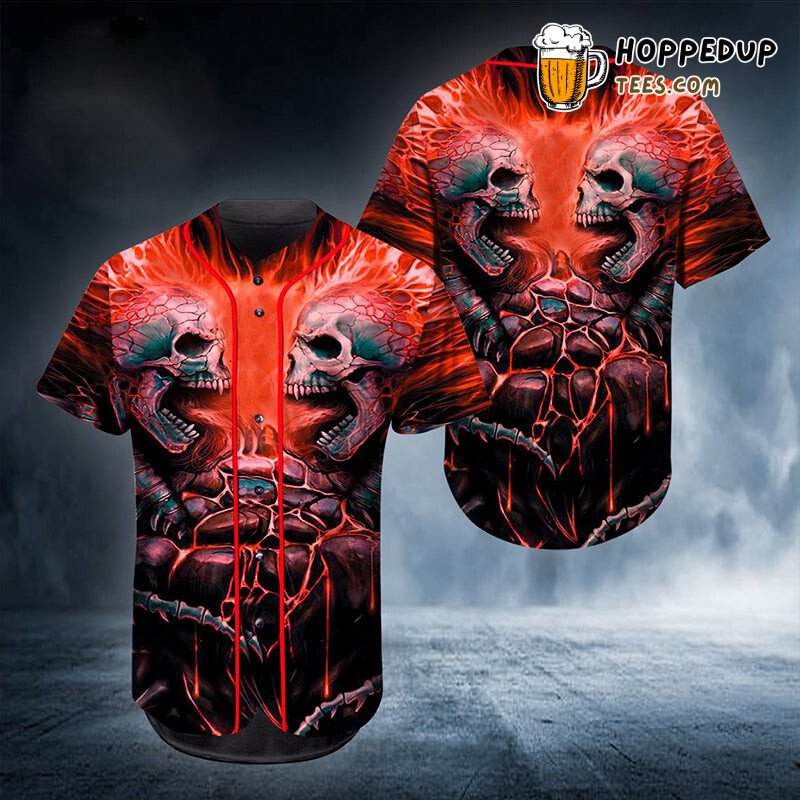 Intense Red War Skull 3D Print Baseball Jersey Fierce Warrior