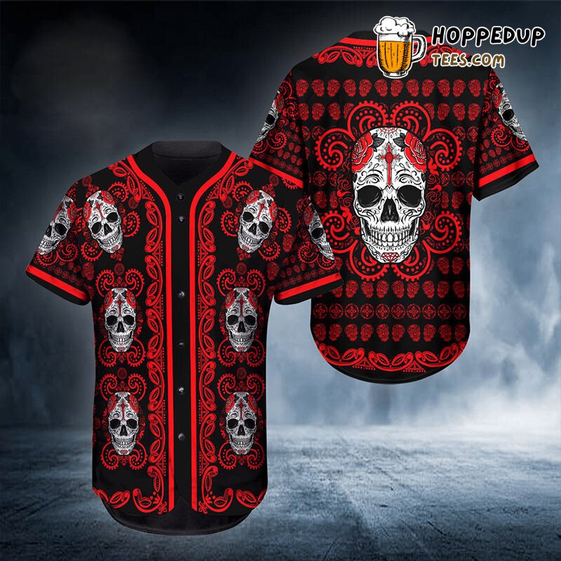 Intense Skull Head Red Graphic 3D Printed Baseball Jersey Shirt