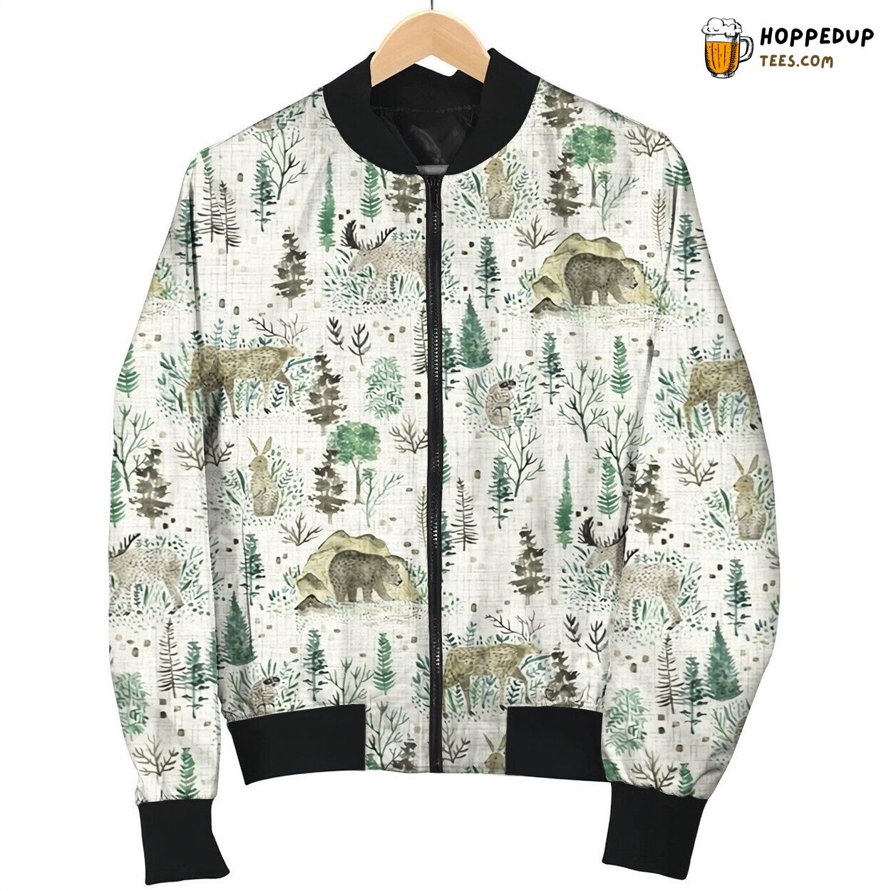 Intense Wildlife Animal Theme Winter Bomber Jacket Illustration