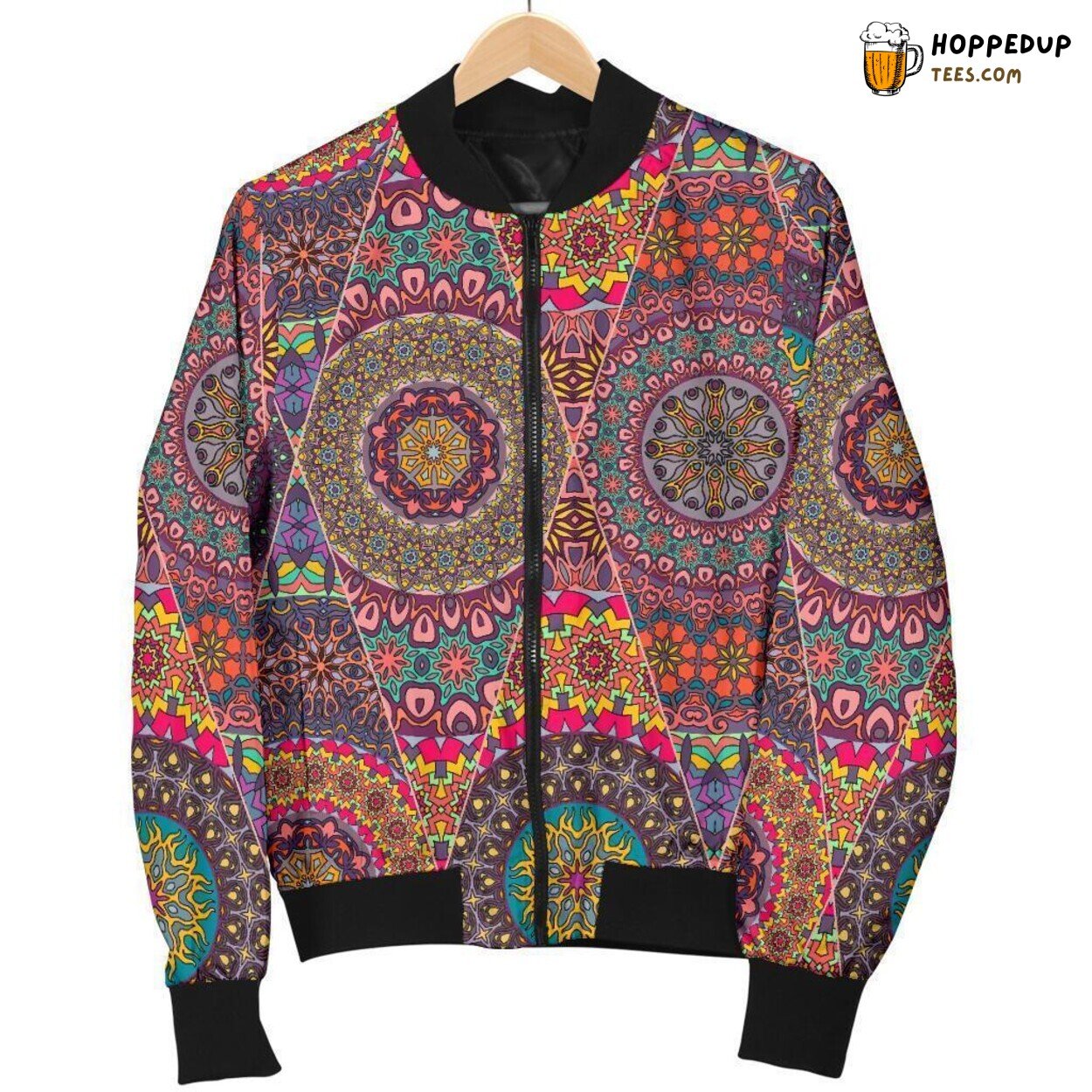 Intricate Bohemian Patchwork Men’s Bomber Jacket Unique Pattern Display Art
