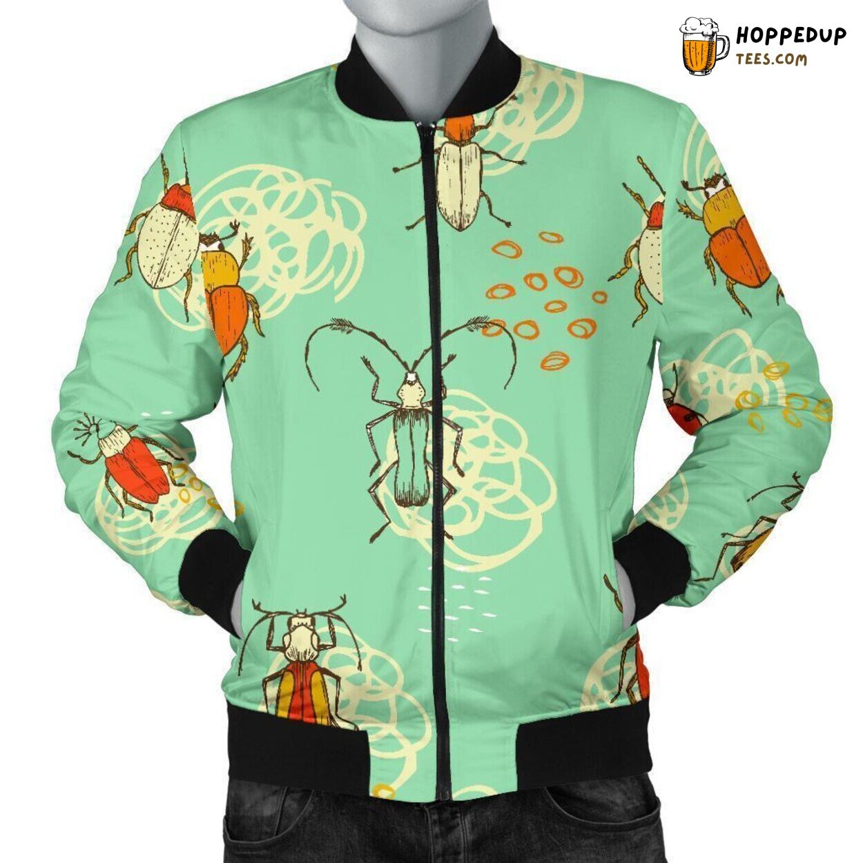 Intricate Bug Essence Men’s Bomber Jacket Distinct Pattern Design Tribute