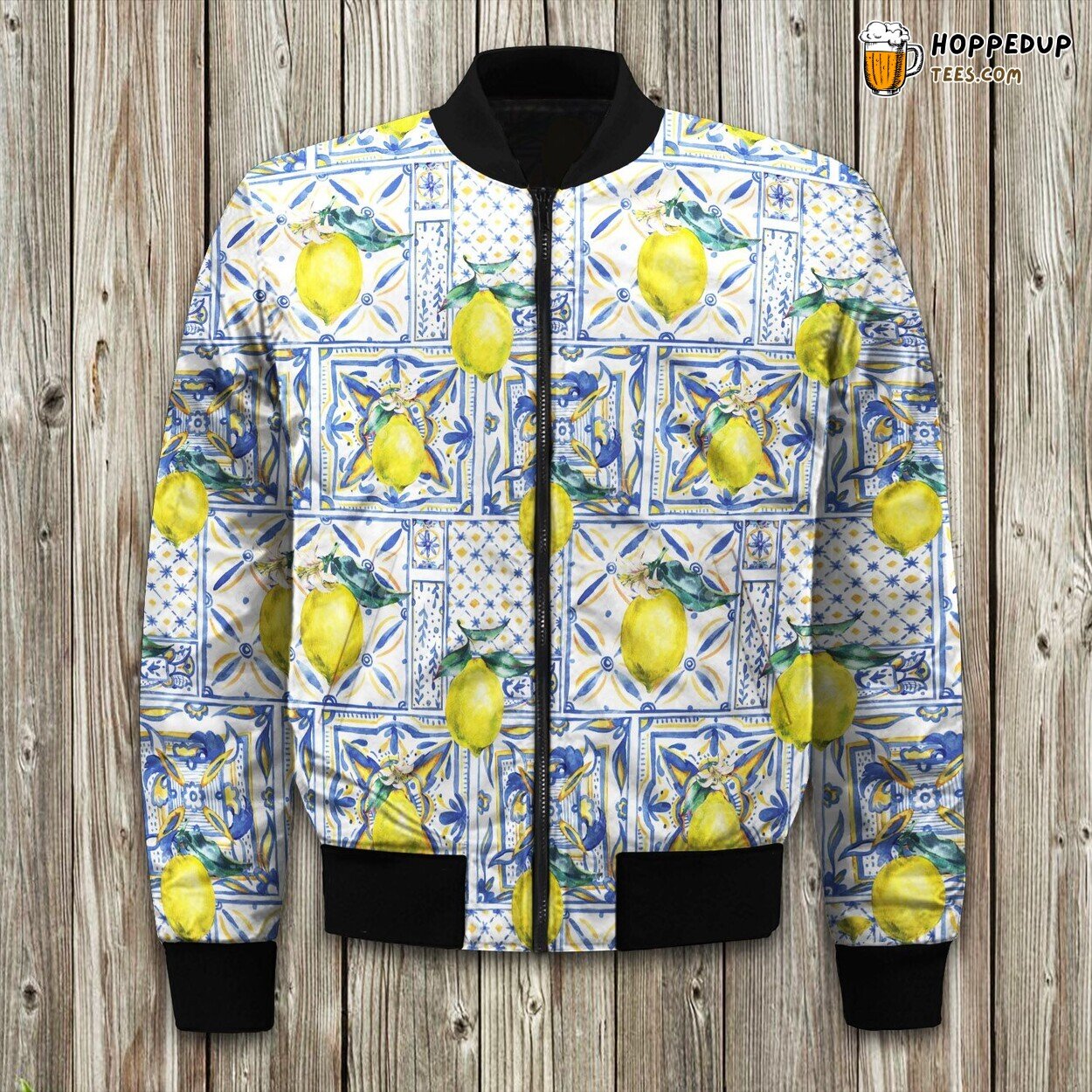 Intricate Lemon Pattern Winter Bomber Jacket Elite Designer Series
