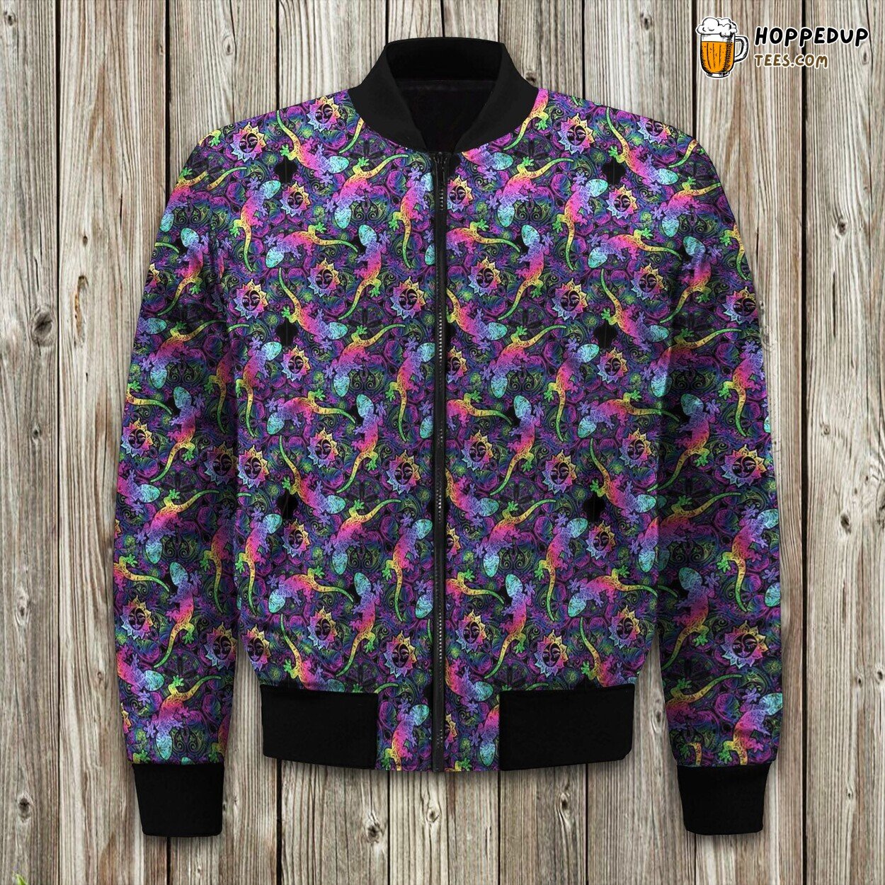 Intricate Lizard Pattern Winter Bomber Jacket Quality Design Series