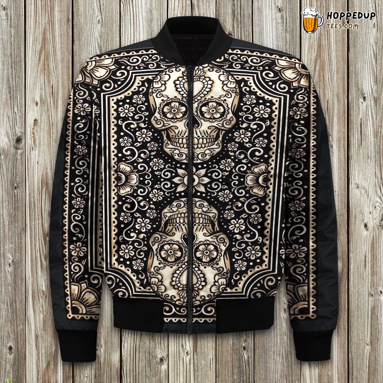 Intricate Sugar Skull Winter Bomber Jacket Unique Design Warm Tailored