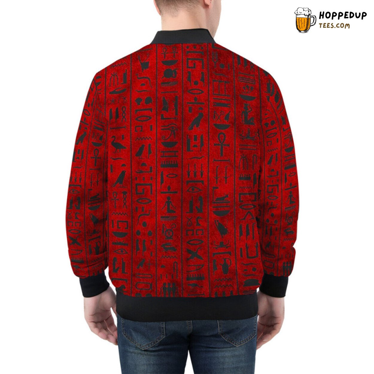 Intricate Winged Beetle Skull Egyptian Design Bomber Jacket for the Bold