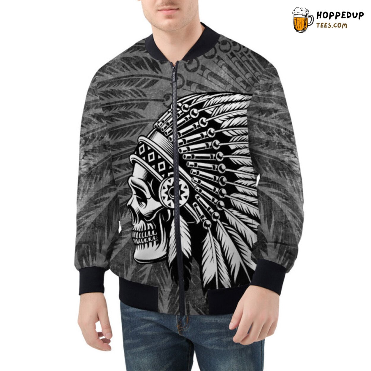 Intriguing Blend of Cultural Art Indian Skull Tattoo Bomber Jacket