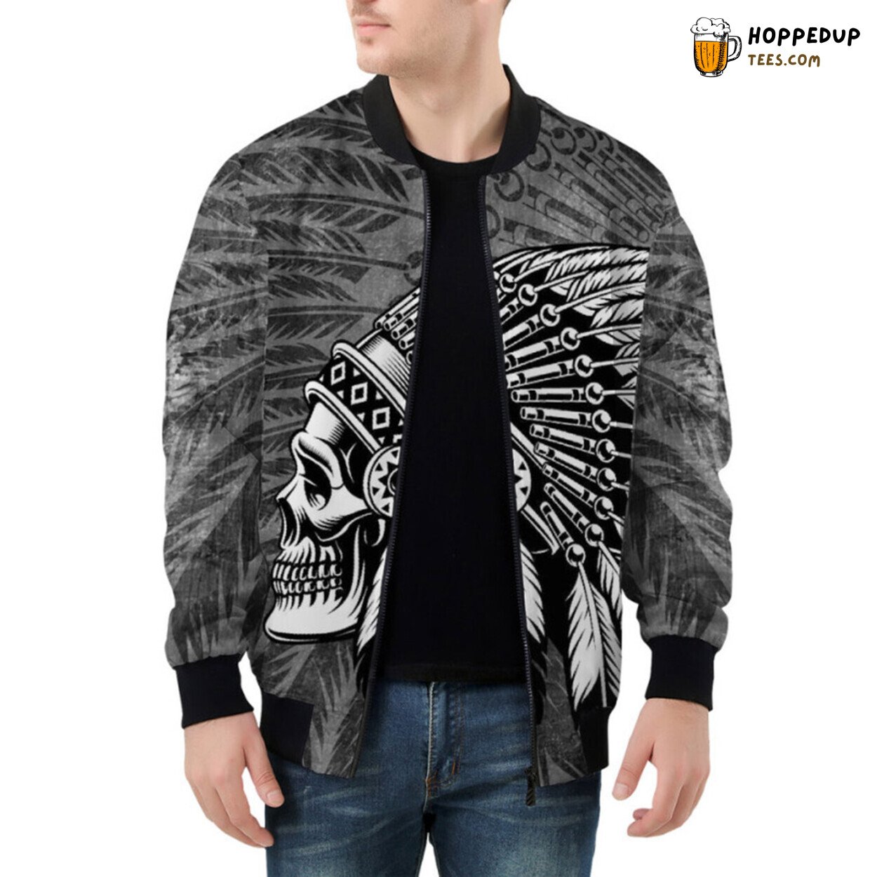 Intriguing Blend of Cultural Art Indian Skull Tattoo Bomber Jacket