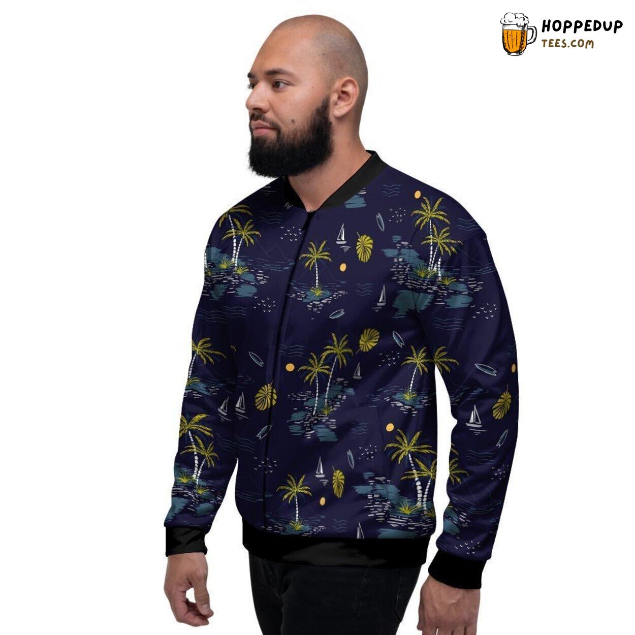 Island Retreat Palm Tree Hawaiian Design Men’s Bomber Jacket Tropical Getaway