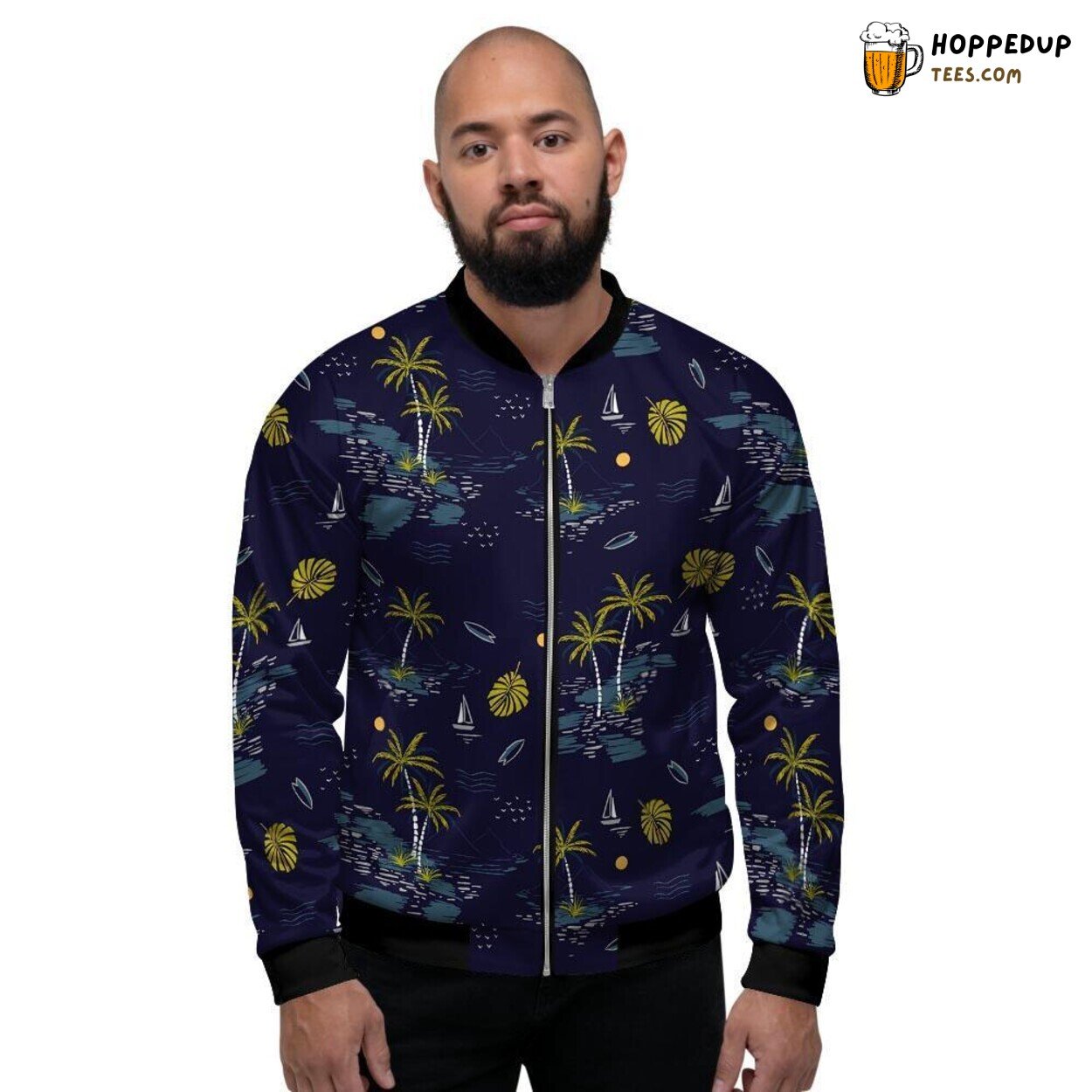 Island Retreat Palm Tree Hawaiian Design Men’s Bomber Jacket Tropical Getaway