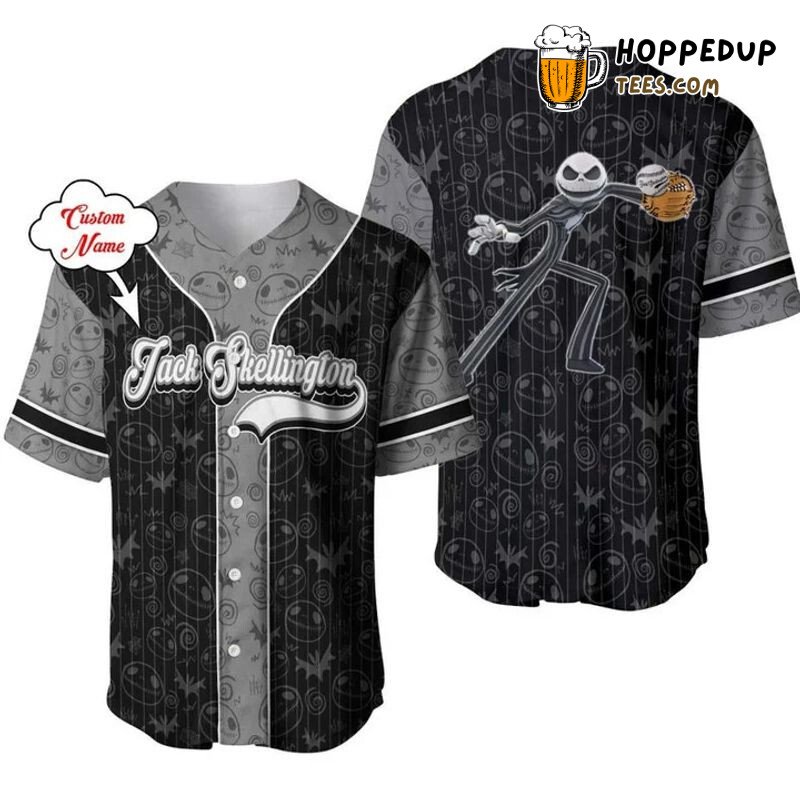 Jack Skellington Black 3D Pinstripe Baseball Jersey Personal