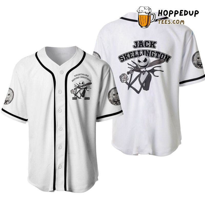 Jack Skellington Nightmare Christmas White 3D Baseball Jersey