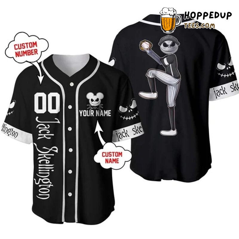 Jack Skellington Themed Black 3D Personalized Baseball Jersey