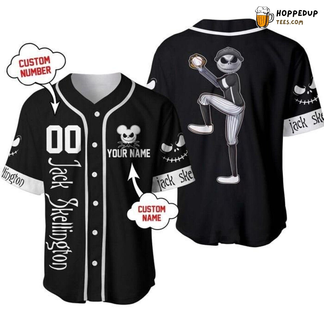 Jack Skellington White Black Disney Graphic Baseball Jersey