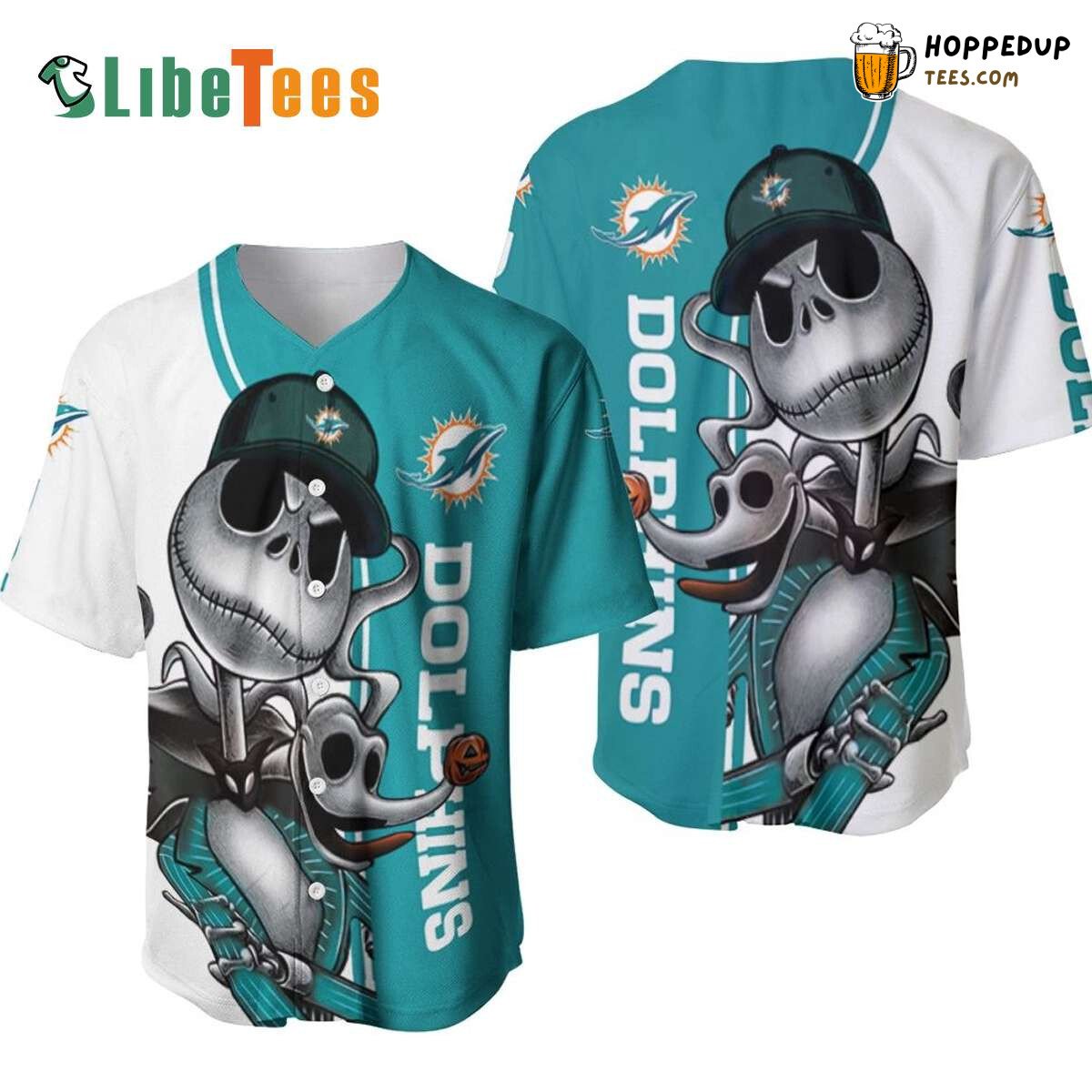 Jack Skellington Zero Miami Dolphins Baseball Jersey Halloween Gift