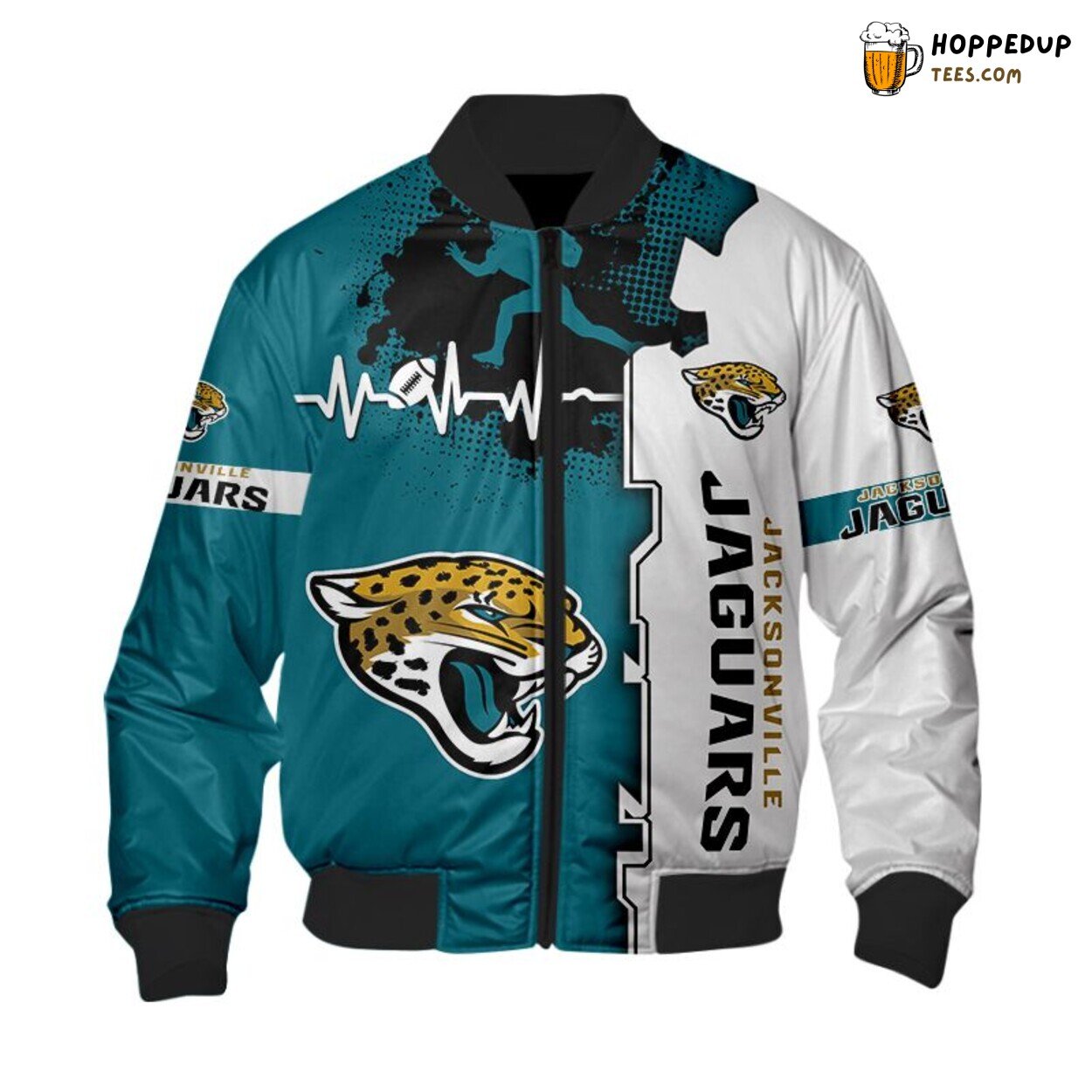 Jacksonville Jaguars Bomber Jacket Heart ECG Line Artistic Design