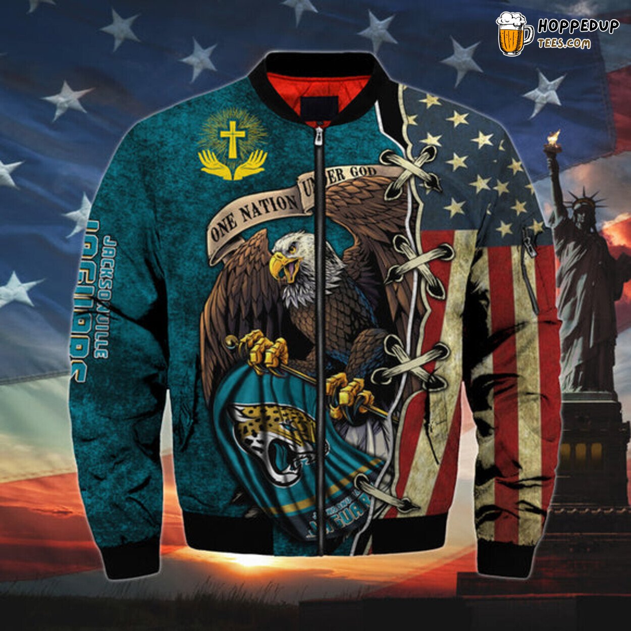 Jacksonville Jaguars Bomber Jacket Men One Nation Under God Look Sporty Edition