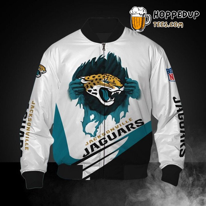 Jacksonville Jaguars NFL Clean White Teal Bomber Jacket Style