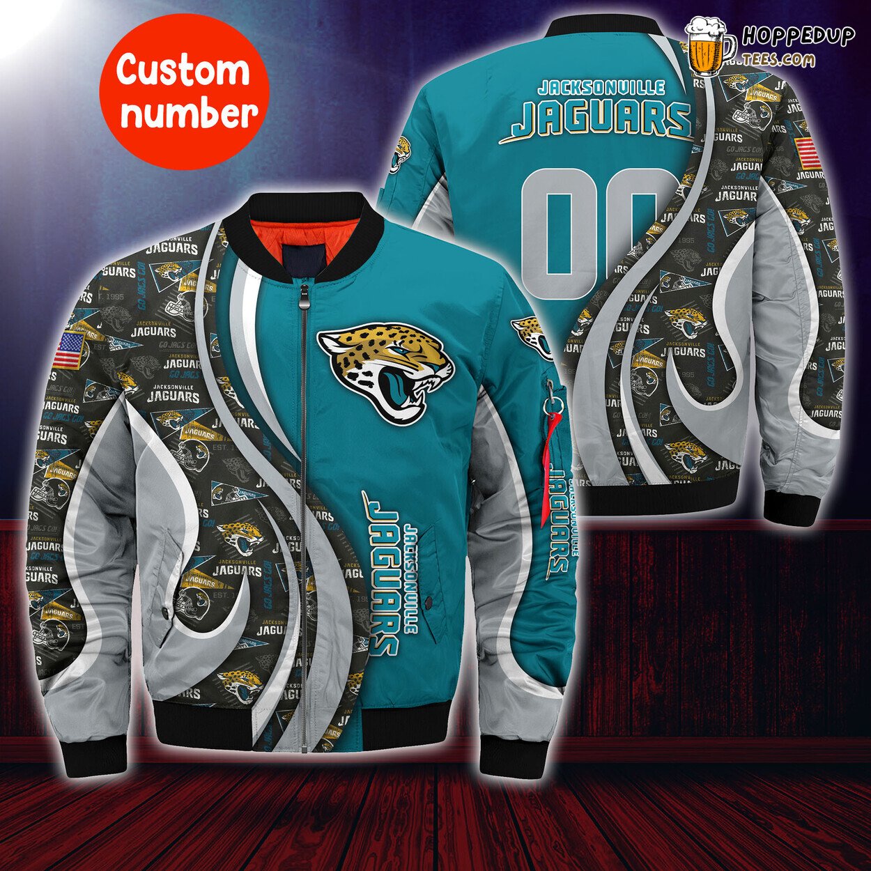 Jacksonville Jaguars NFL Trendy Personalized Number Bomber Jacket