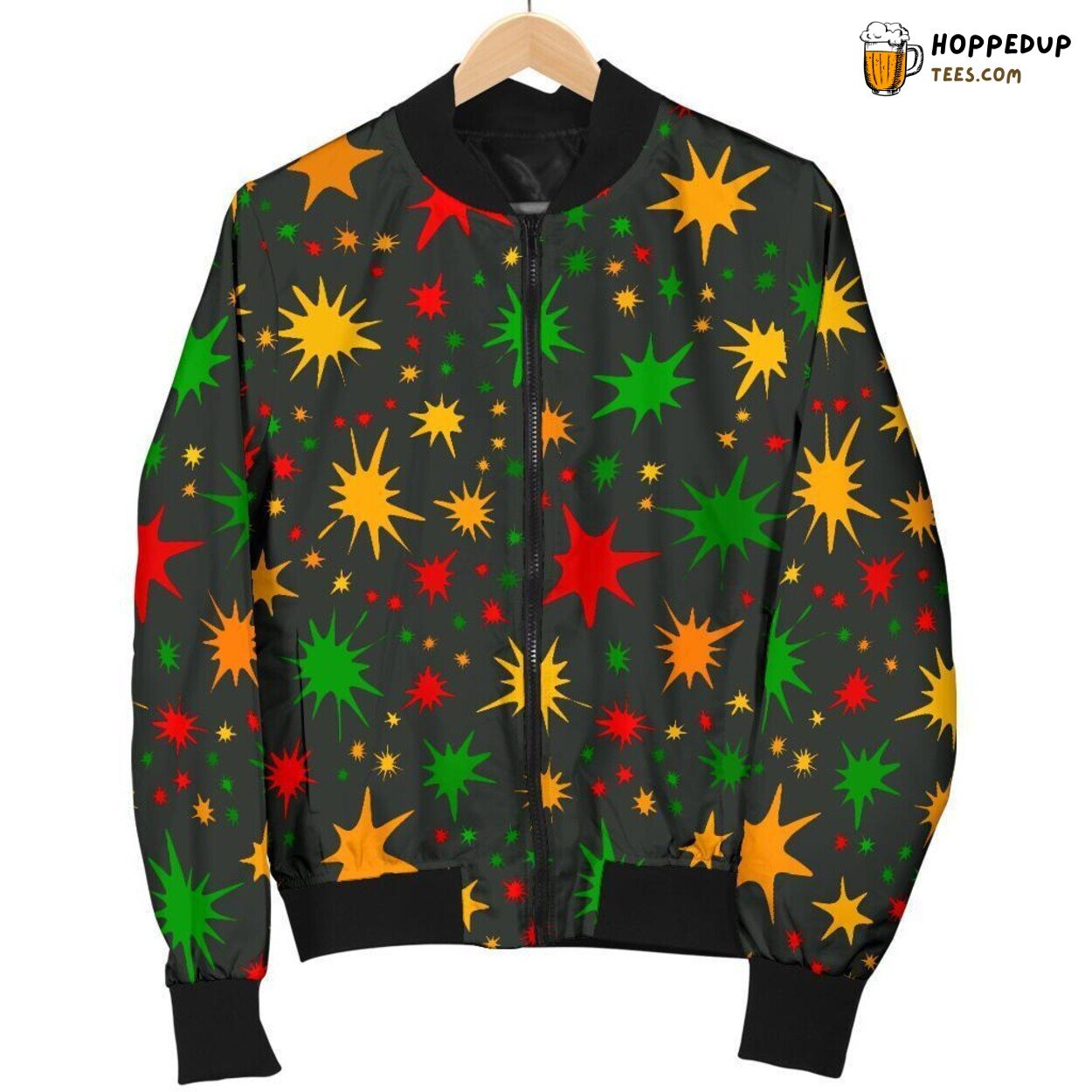 Jamaican Colorful Rhythms Men’s Bomber Jacket Unique Pattern Design Display