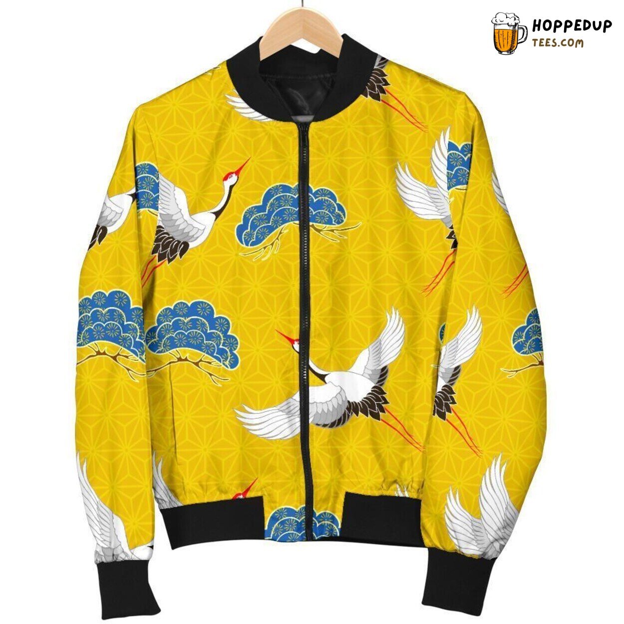Japanese Inspired Heron Men’s Bomber Jacket Unique Pattern Design Display