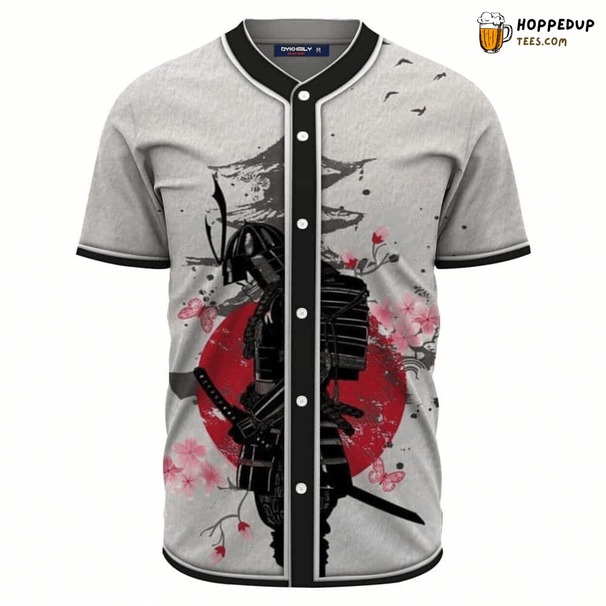 Japanese Samurai Warrior Temple & Sakura Baseball Tee Jersey Shirts 3D