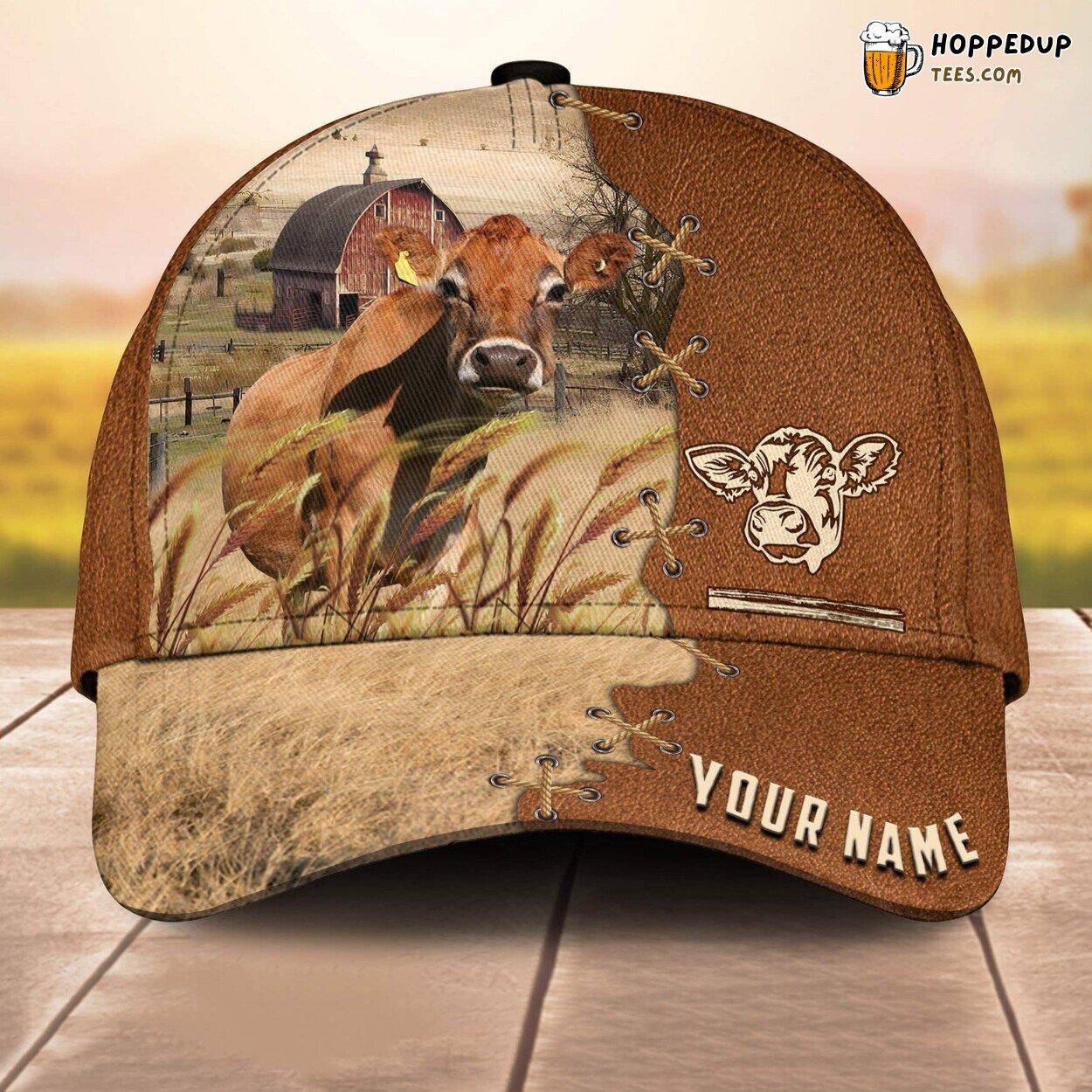 Jersey Brown Leather Pattern Name 3D Cap Baseball Print Farm Lovers Animal Design