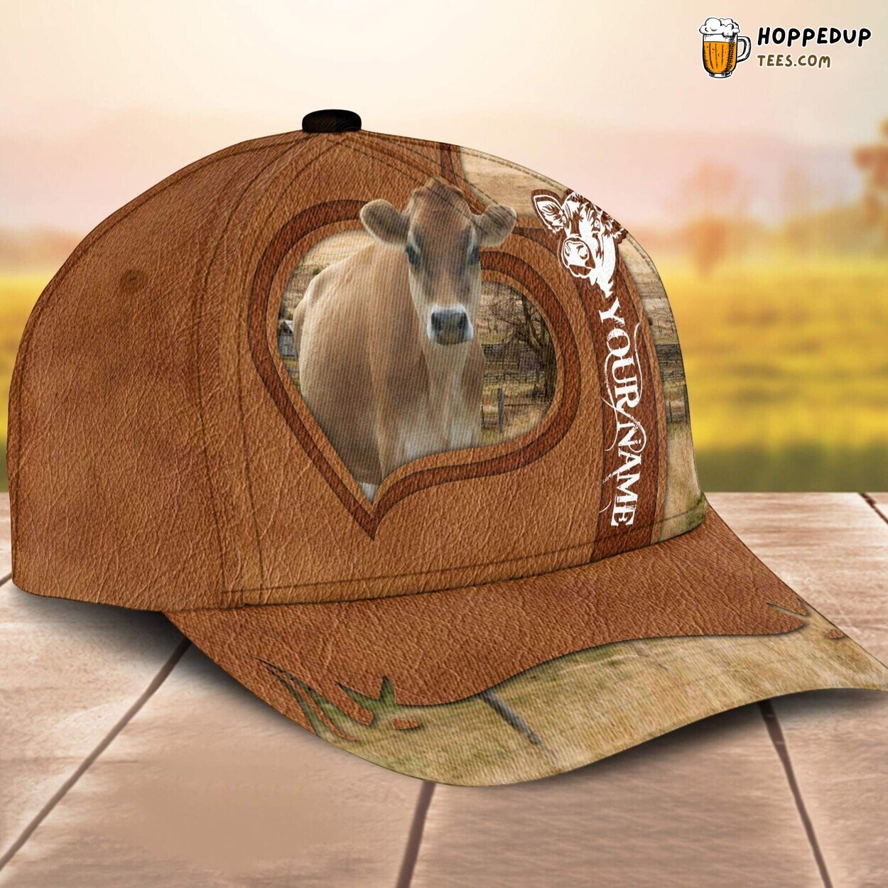Jersey Heart Custom Baseball Cap Farm Lovers 3D Print Animal Leather Pattern
