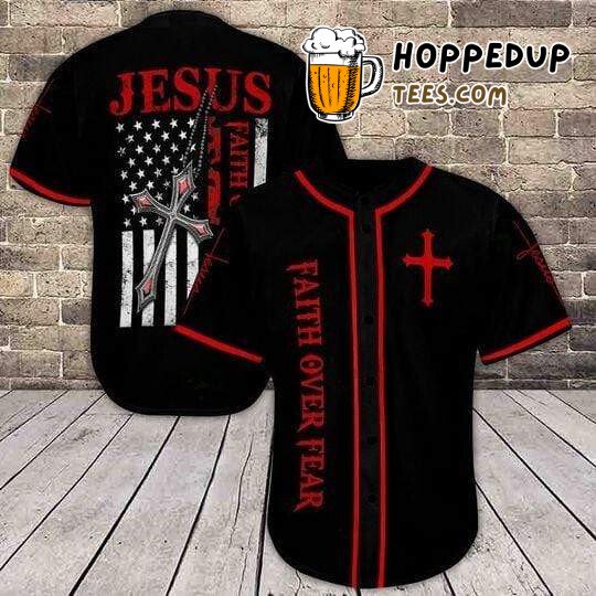 Jesus Faith Over Fear 3D Statement Baseball Jersey Tee Design