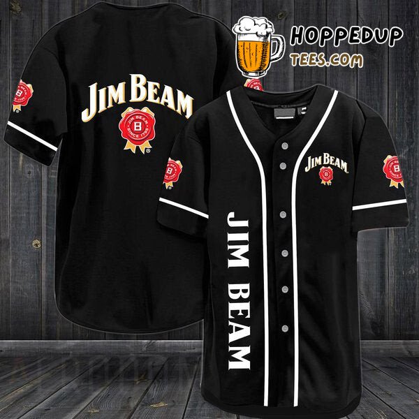 Jim Beam Bourbon Whiskey Black Baseball Jersey Distinctive Unique Design