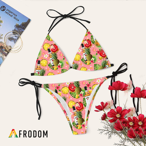 Jim Beam Pineapple Aloha Bikini Set Swimsuit Beach HU