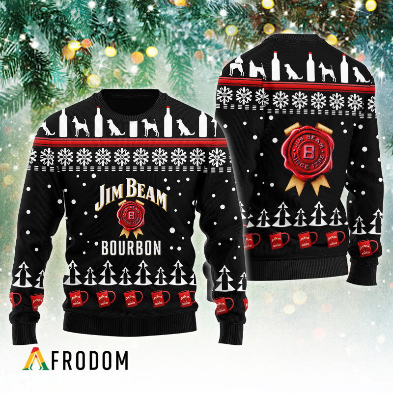 Jim Beam Puppy Snowflake Pattern Ugly Sweater HU