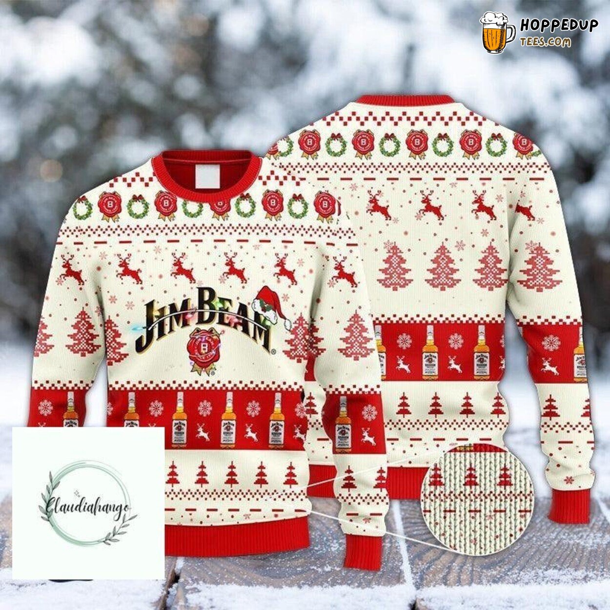 Jim Beam Reindeer Snowy Night Ugly Christmas Sweater Festive