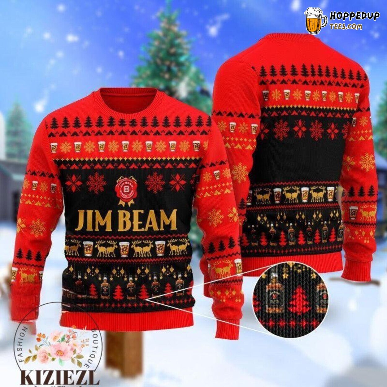 Jim Beam Ugly Christmas Sweater Men Whiskey Themed Festive Design