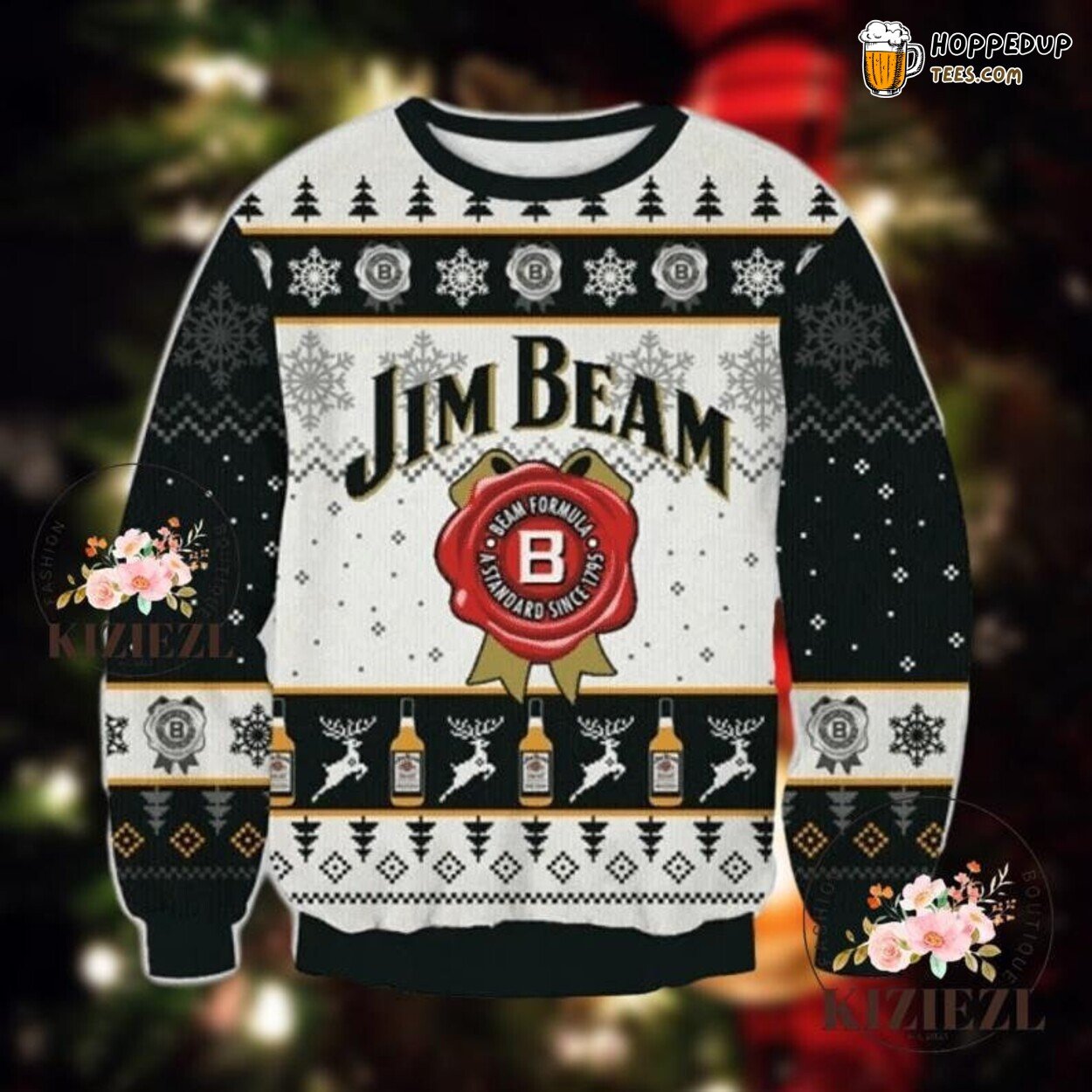 Jim Beam Ugly Christmas Sweater Whiskey Themed Men Festive Apparel