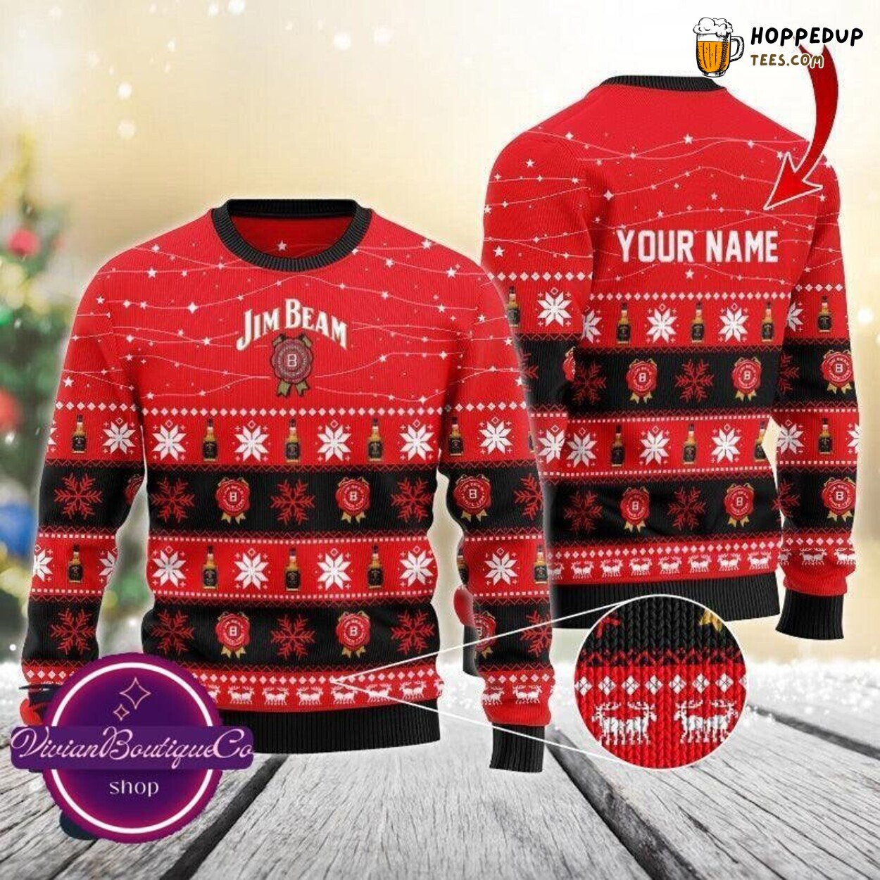 Jim Beam Whiskey Inspired Ugly Christmas Sweater Personalized Festive Gift