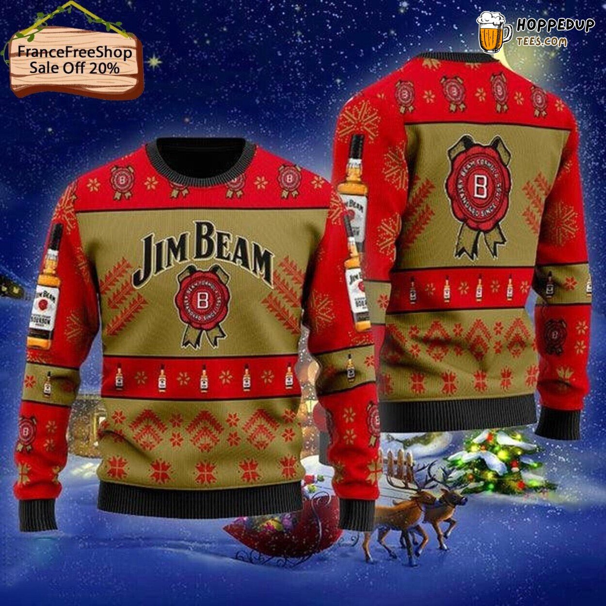 Jim Beam Whiskey Themed Ugly Christmas Sweater Men Women Festive