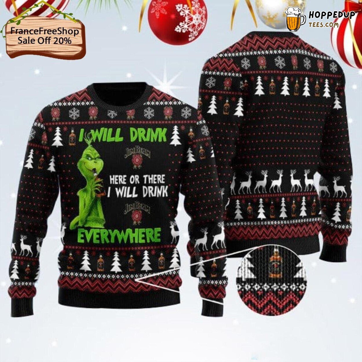 Jim Beam Whiskey Ugly Christmas Sweater Festive Men Xmas Design