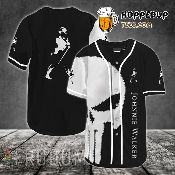Johnnie Walker Skull Themed White Baseball Jersey Distinctive Design Style