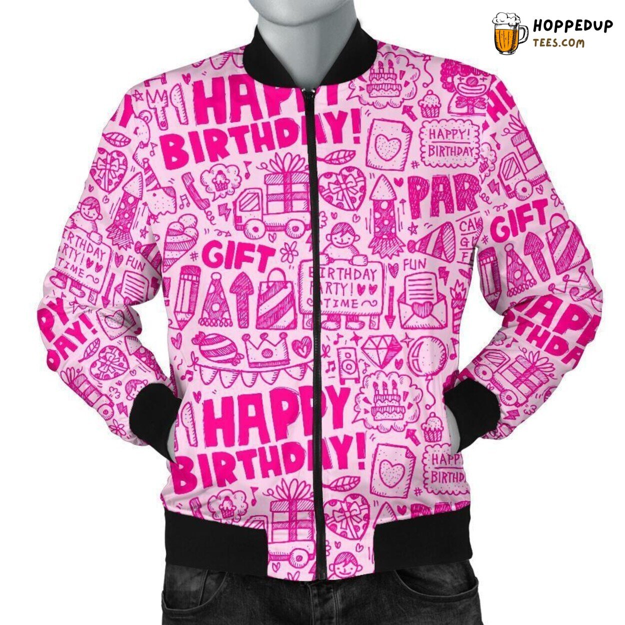 Joy of Birthday Men’s Bomber Jacket Unique Essence Pattern Design Display